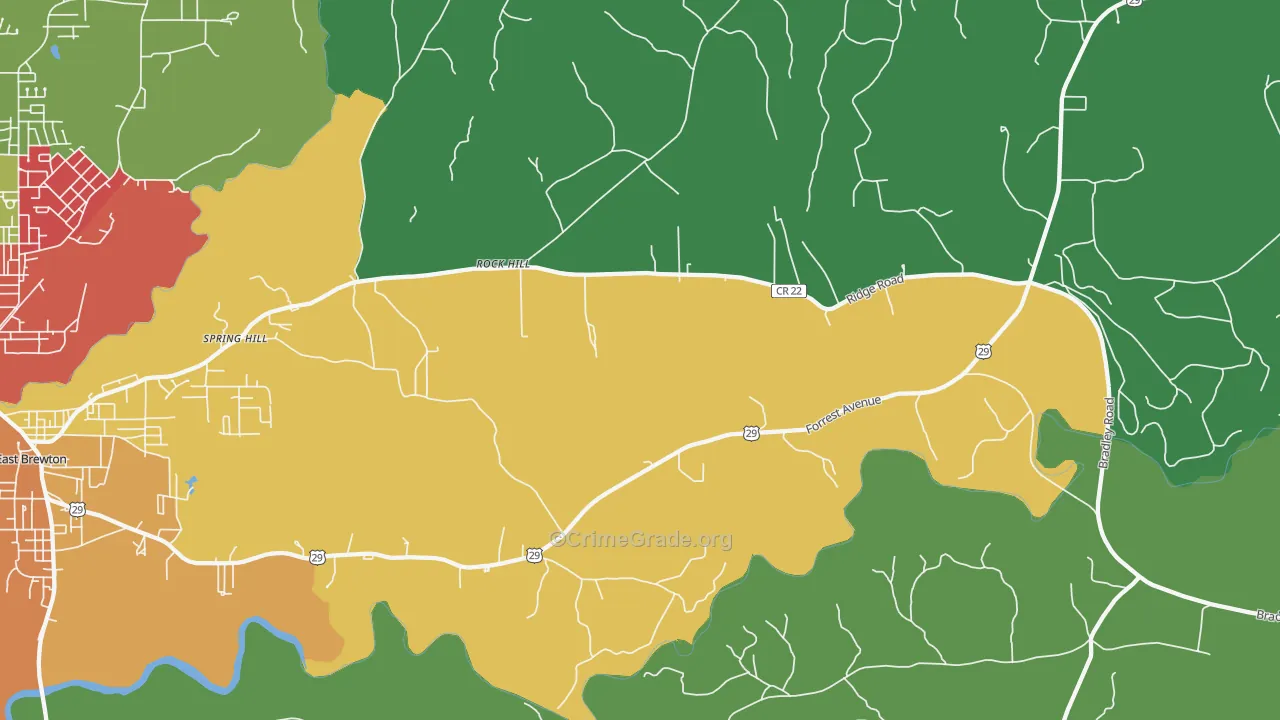 Rock Hill, AL Map of Theft Rates
