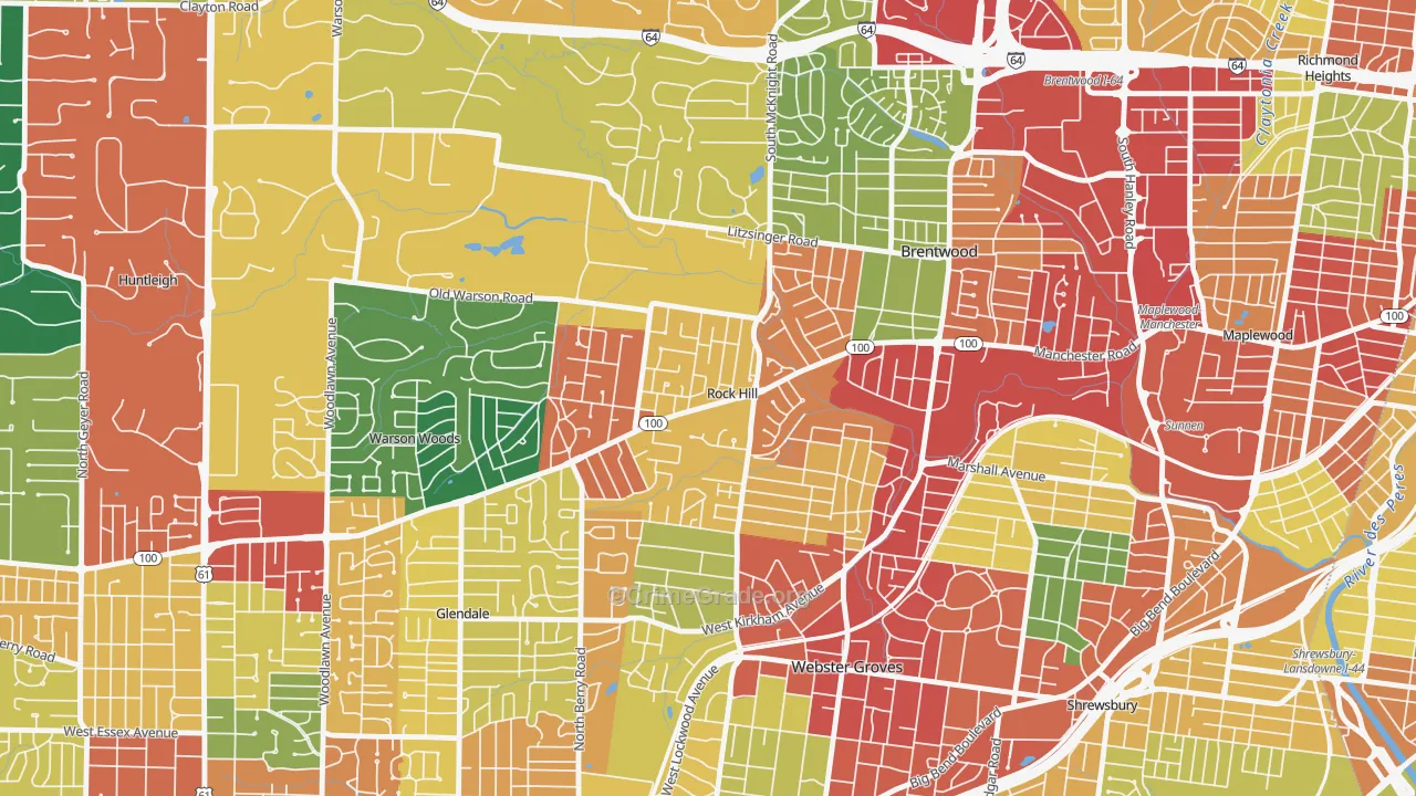 Rock Hill, MO Map of Theft Rates