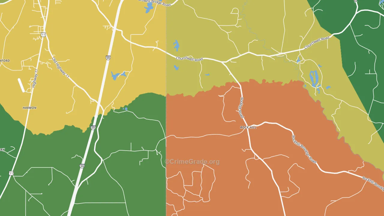 Rock Hill, MS Map of Theft Rates