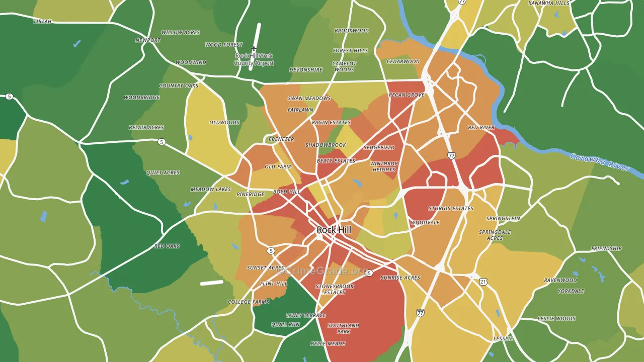 Rock Hill, SC Map of Theft Rates