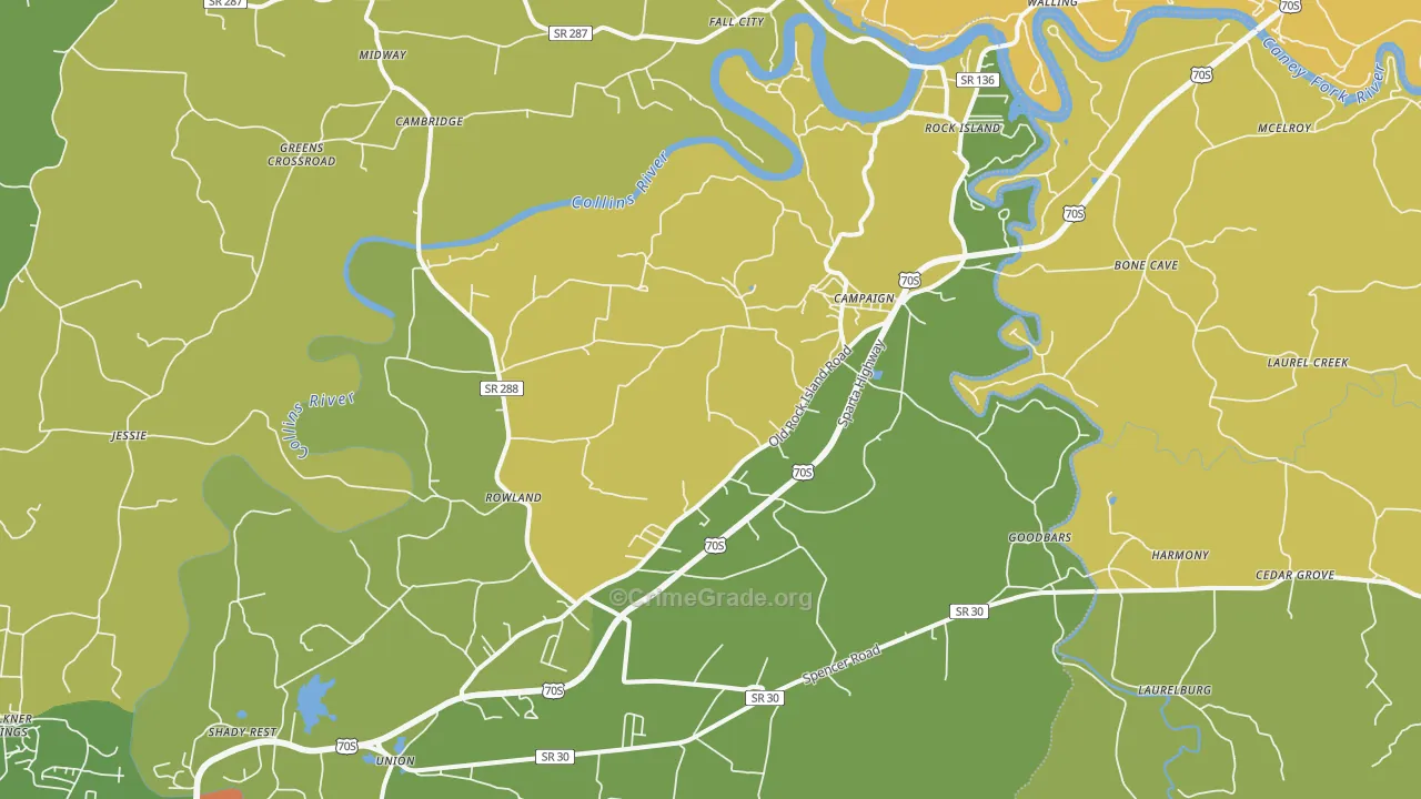 Rock Island, TN Map of Theft Rates