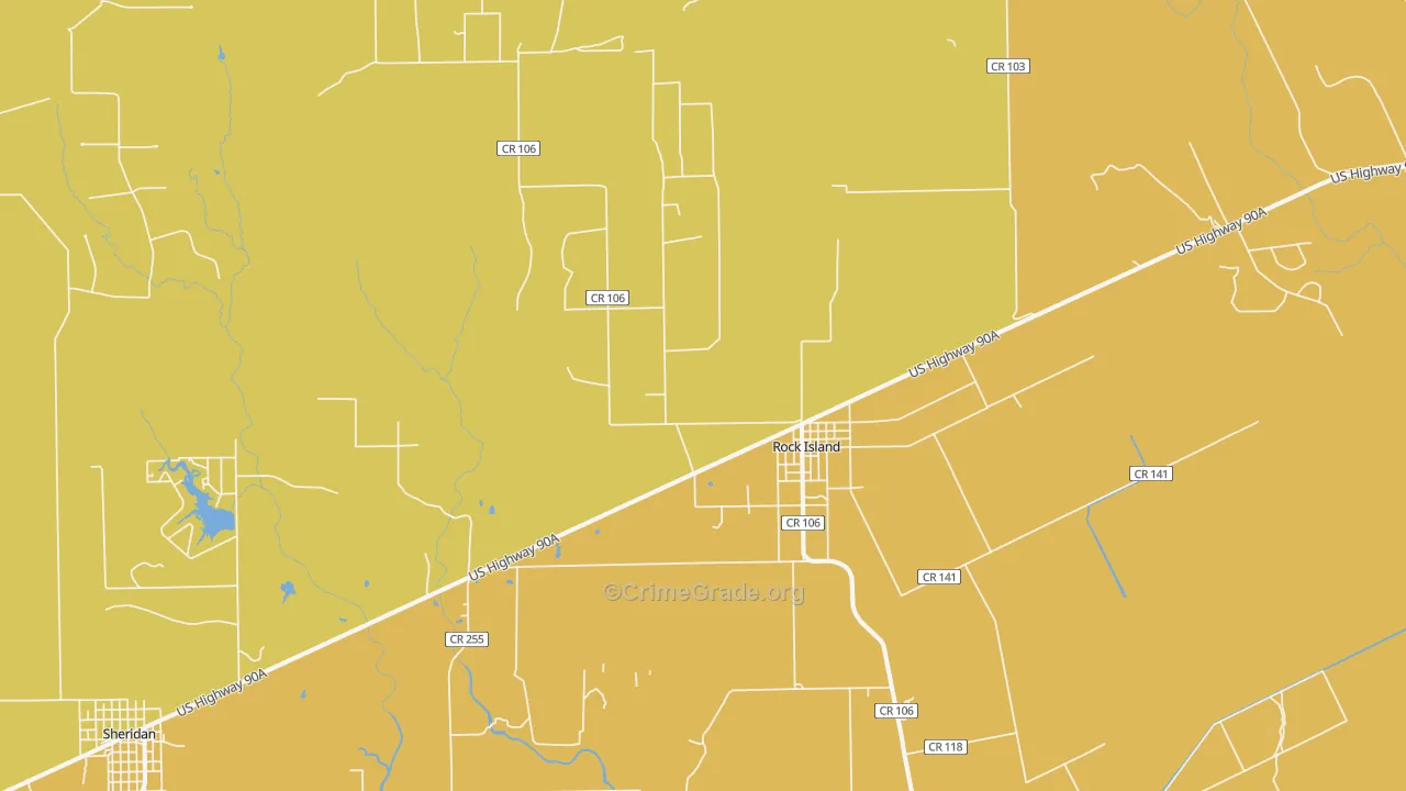 Rock Island, TX Map of Theft Rates