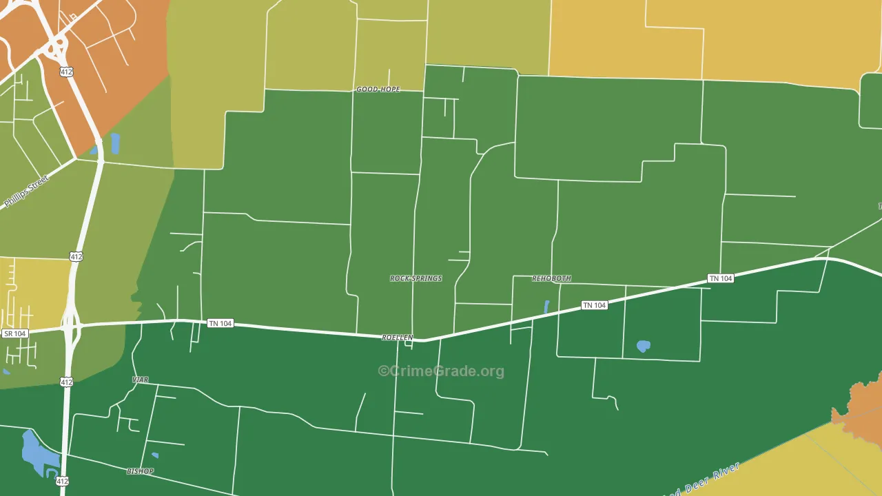 Rock Springs, TN Map of Theft Rates