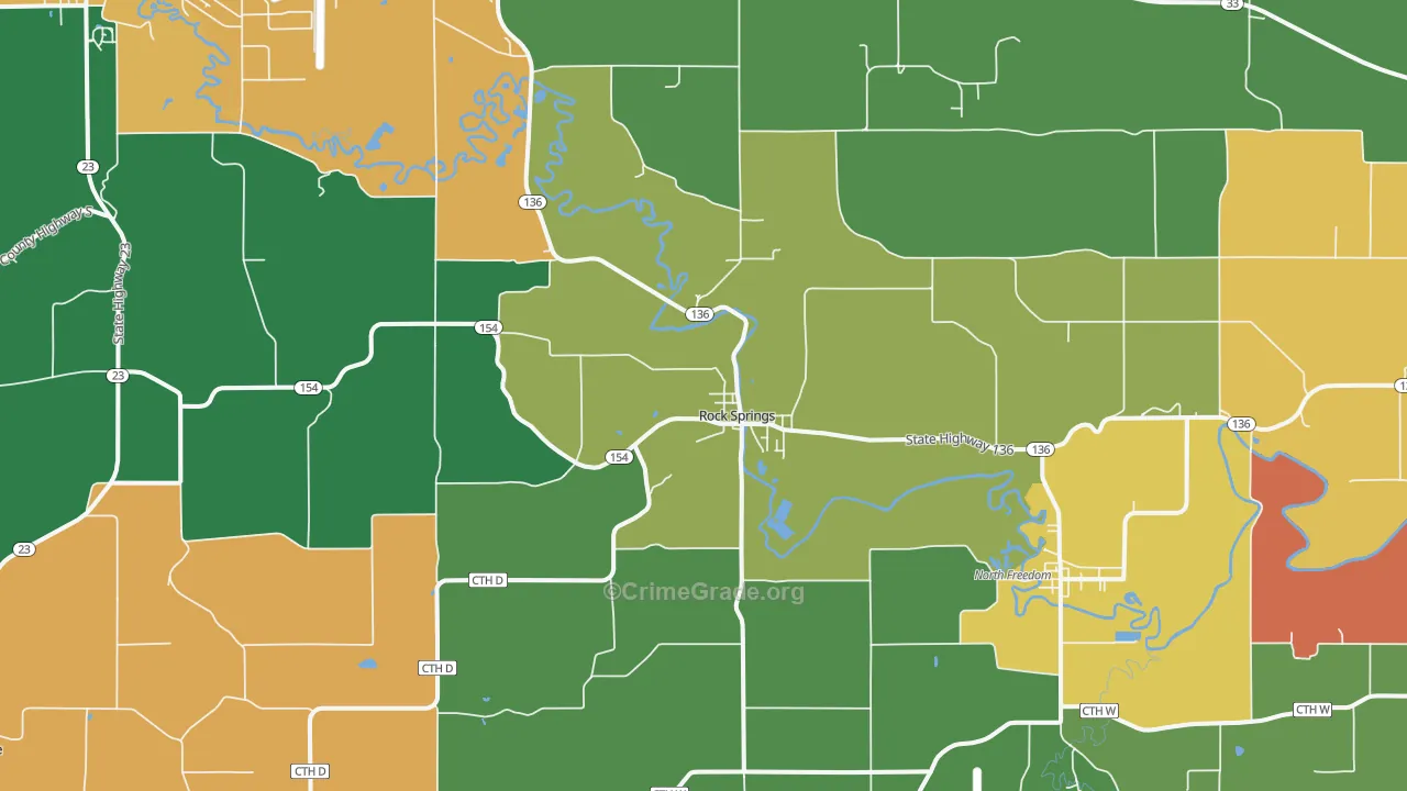 Rock Springs, WI Map of Theft Rates