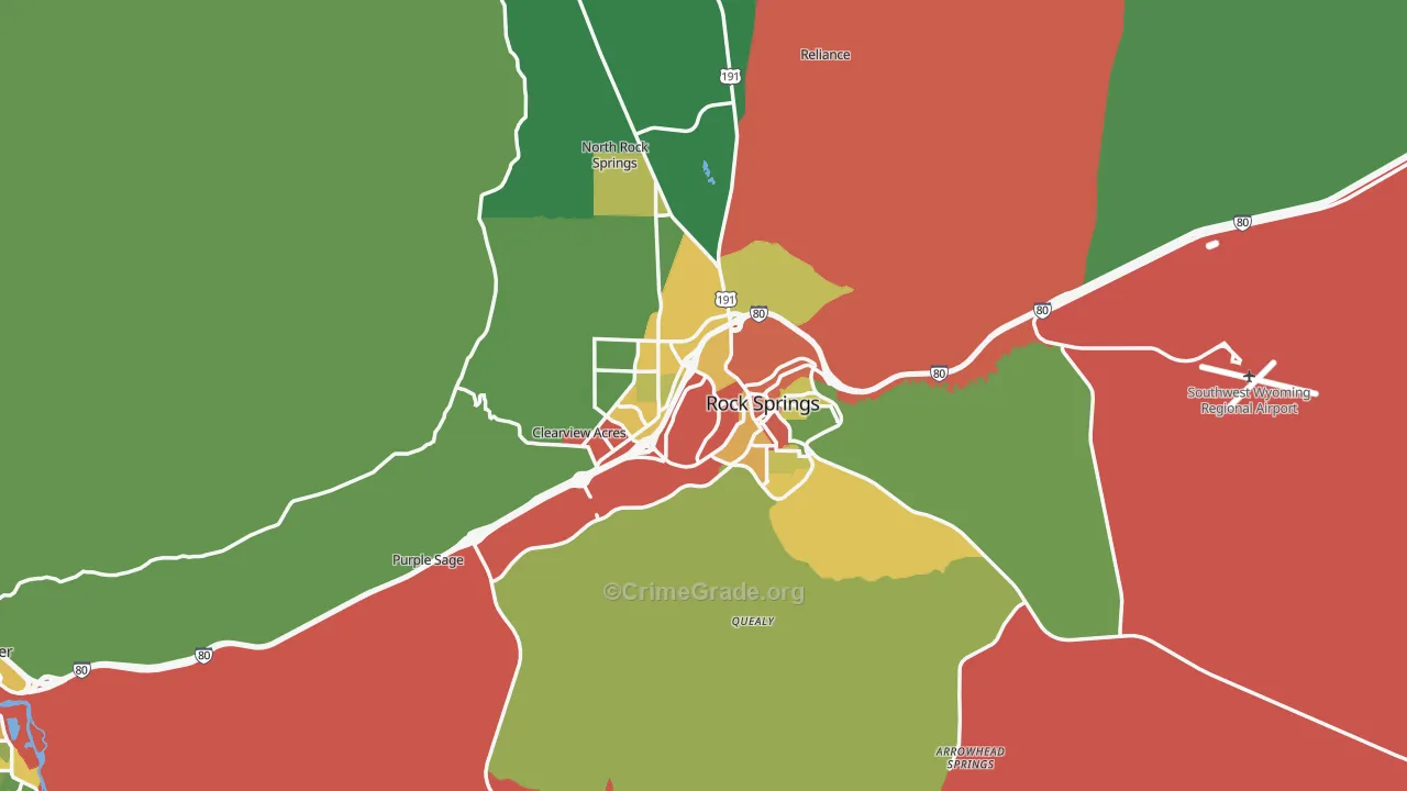 Rock Springs, WY Map of Theft Rates