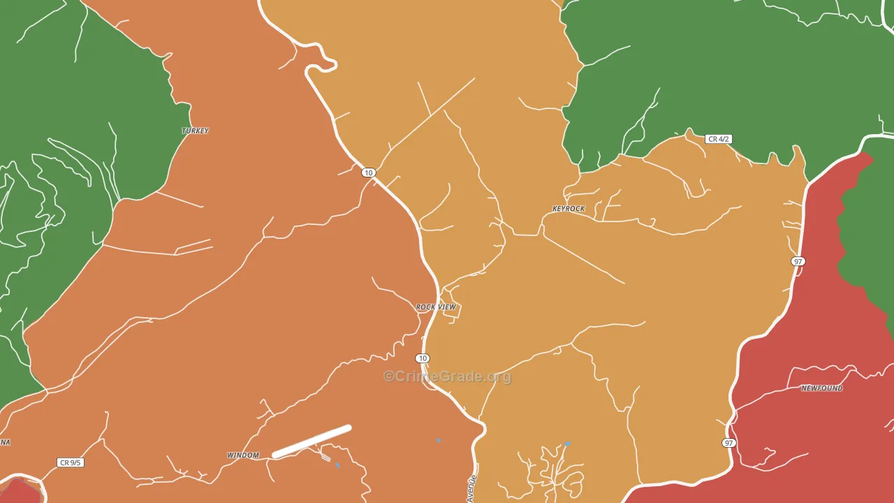 Rock View, WV Map of Theft Rates
