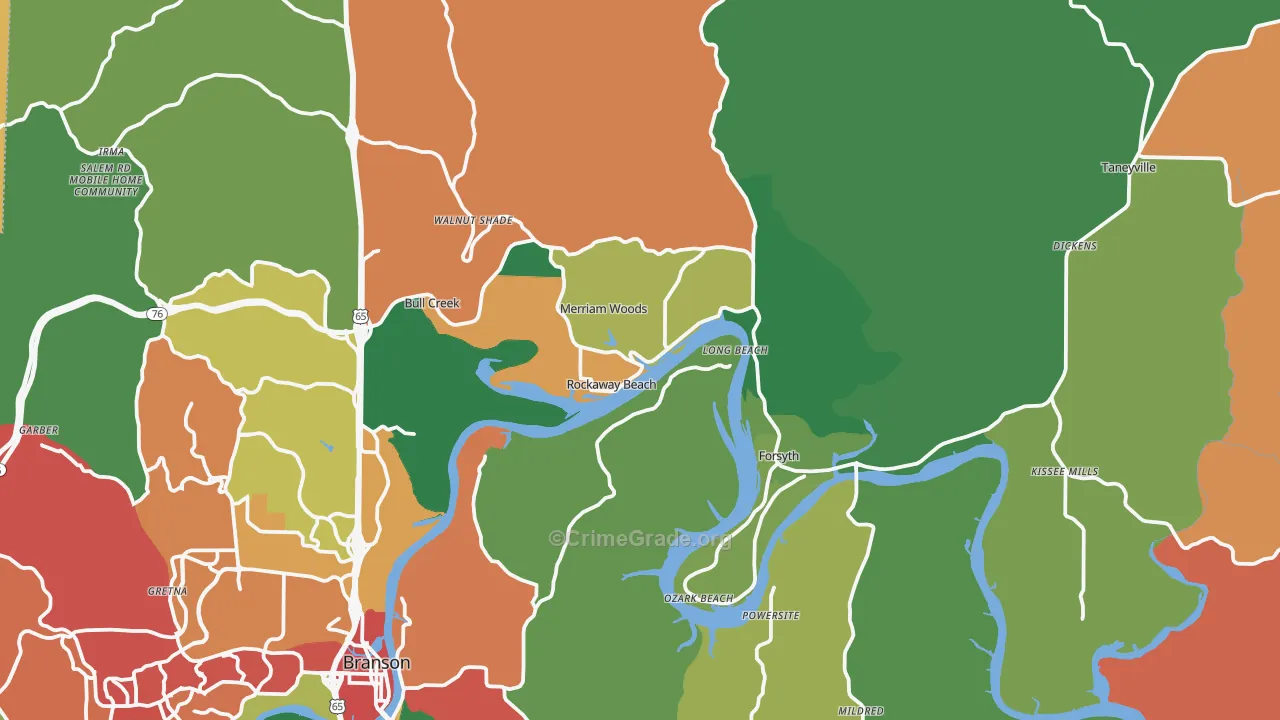 Rockaway Beach, MO Map of Theft Rates