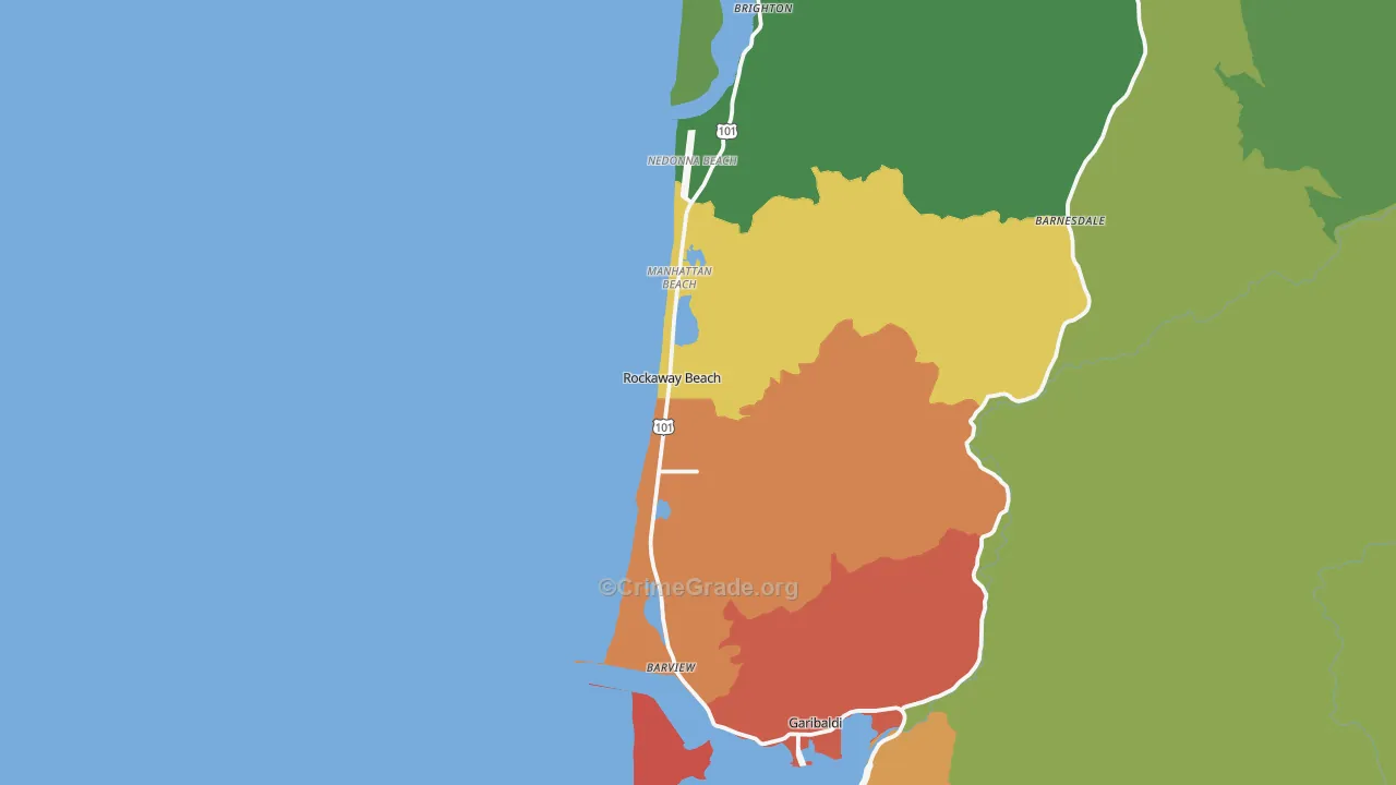 Rockaway Beach, OR Map of Theft Rates