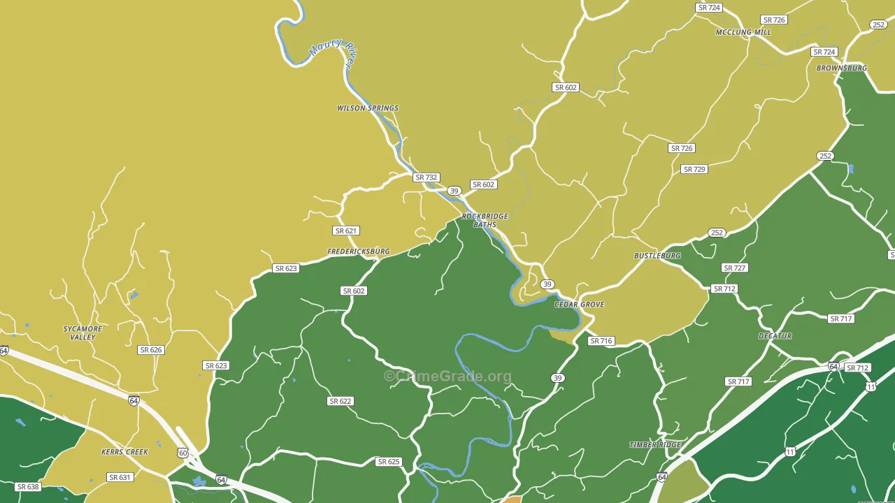 Rockbridge Baths, VA Map of Theft Rates