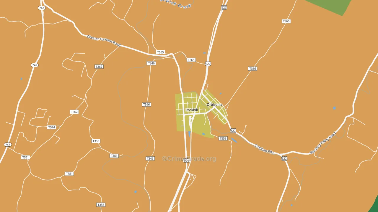 Rockhill, PA Map of Theft Rates