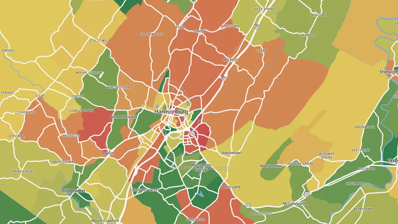 Rockingham County, VA Map of Theft Rates