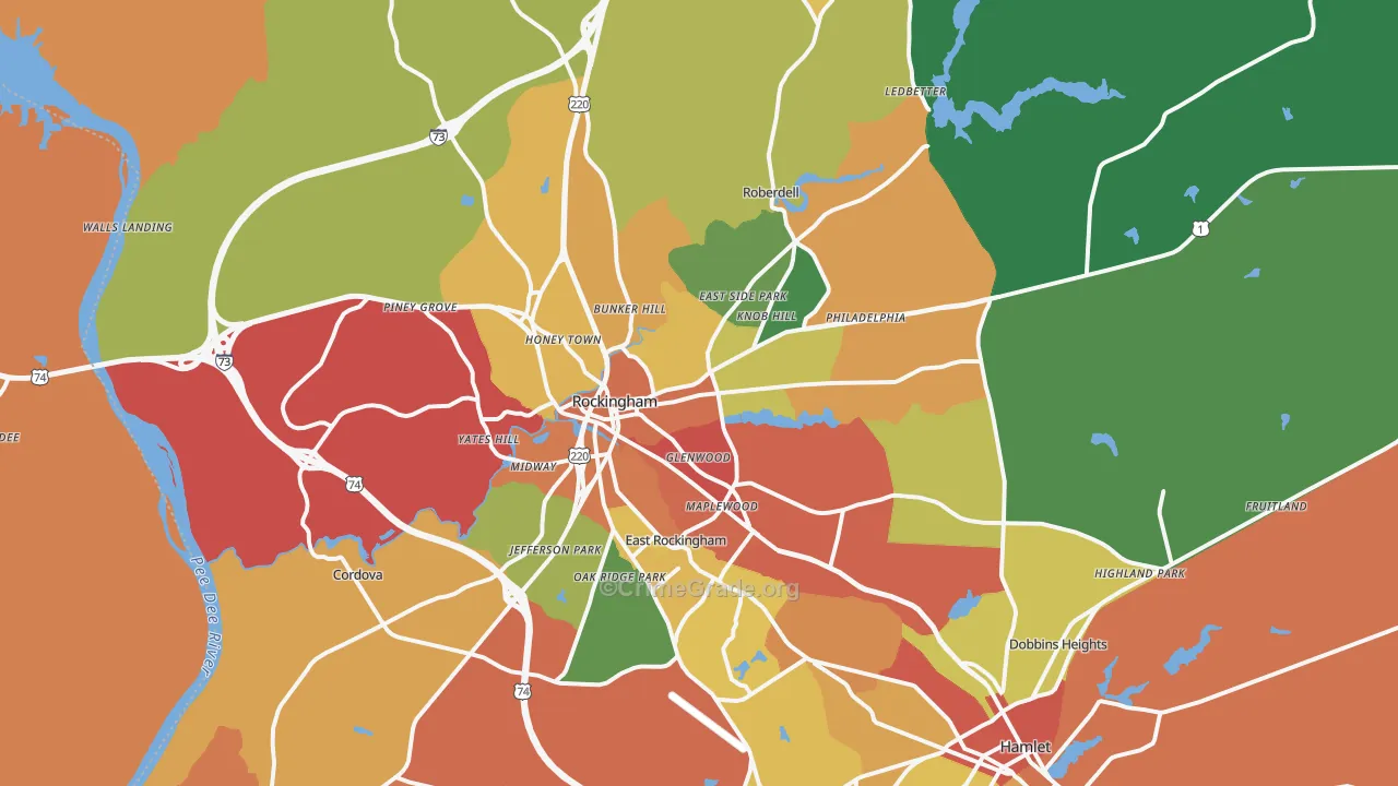 Rockingham, NC Map of Theft Rates