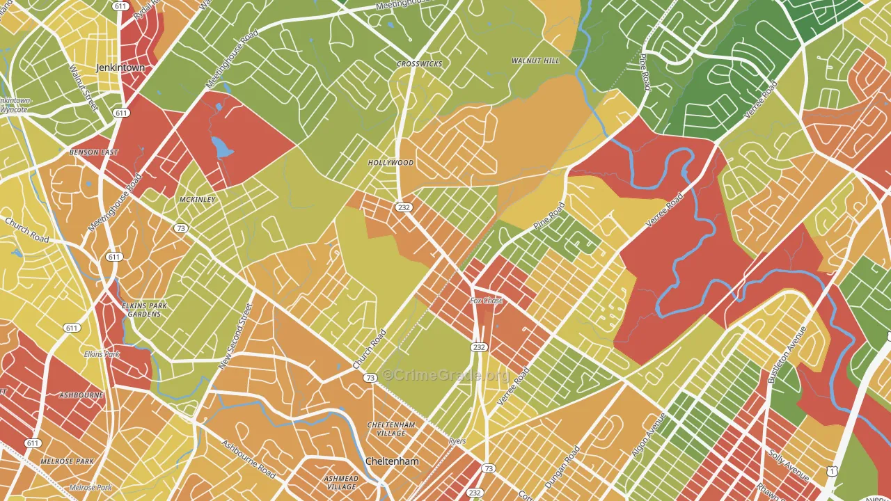 Rockledge, PA Map of Theft Rates