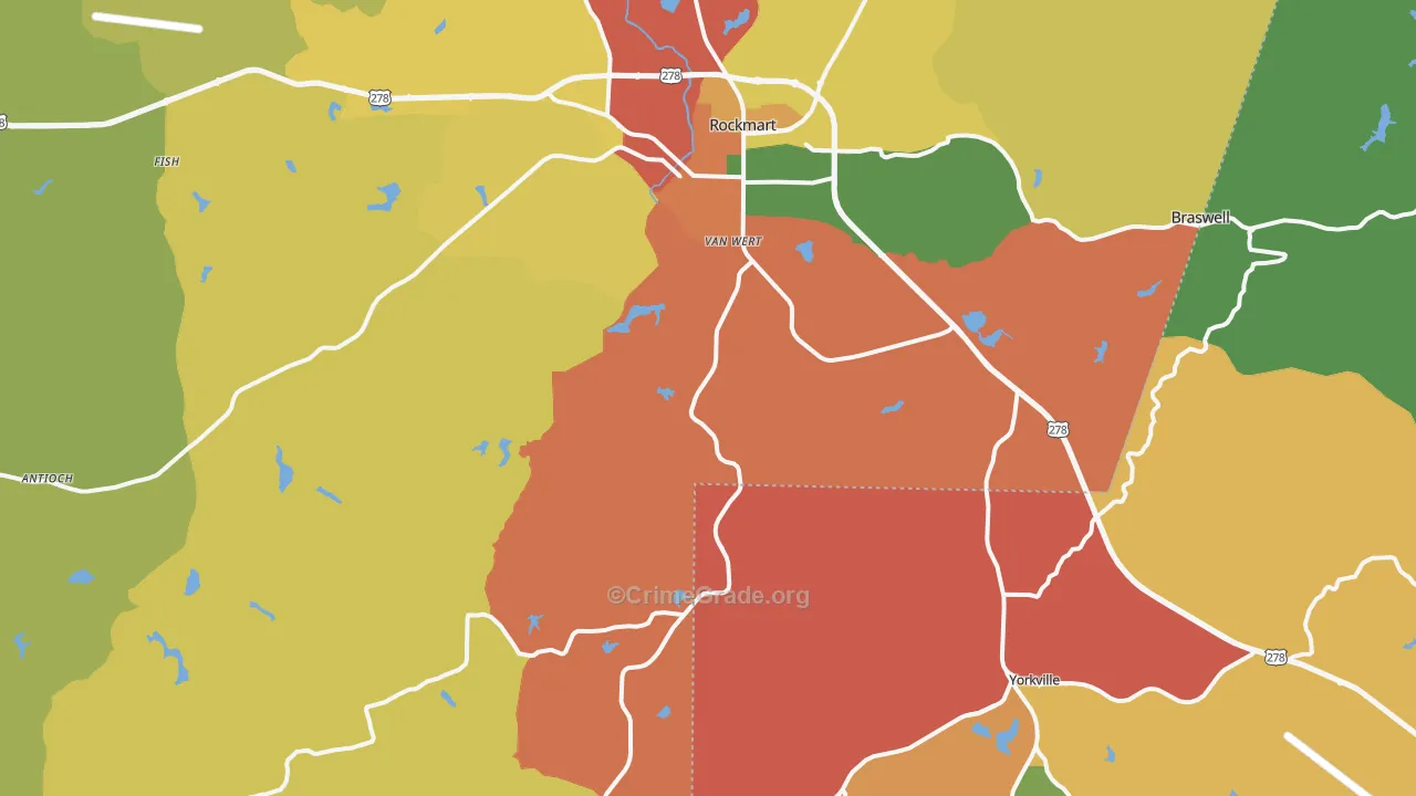 Rockmart, GA Map of Theft Rates