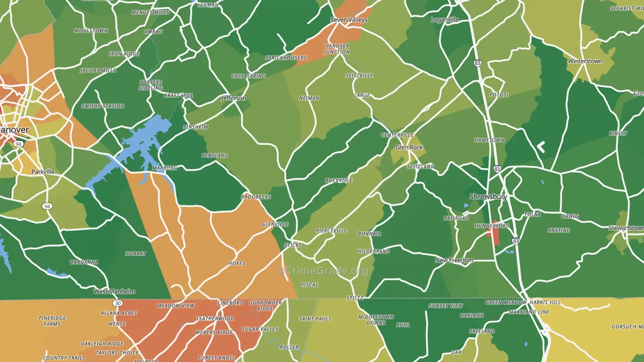 Rockville, PA Map of Theft Rates