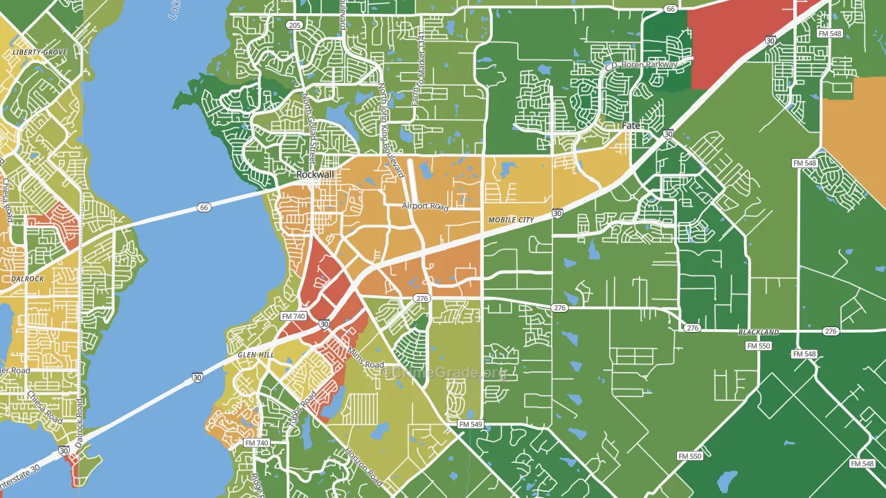 Rockwall County, TX Map of Theft Rates