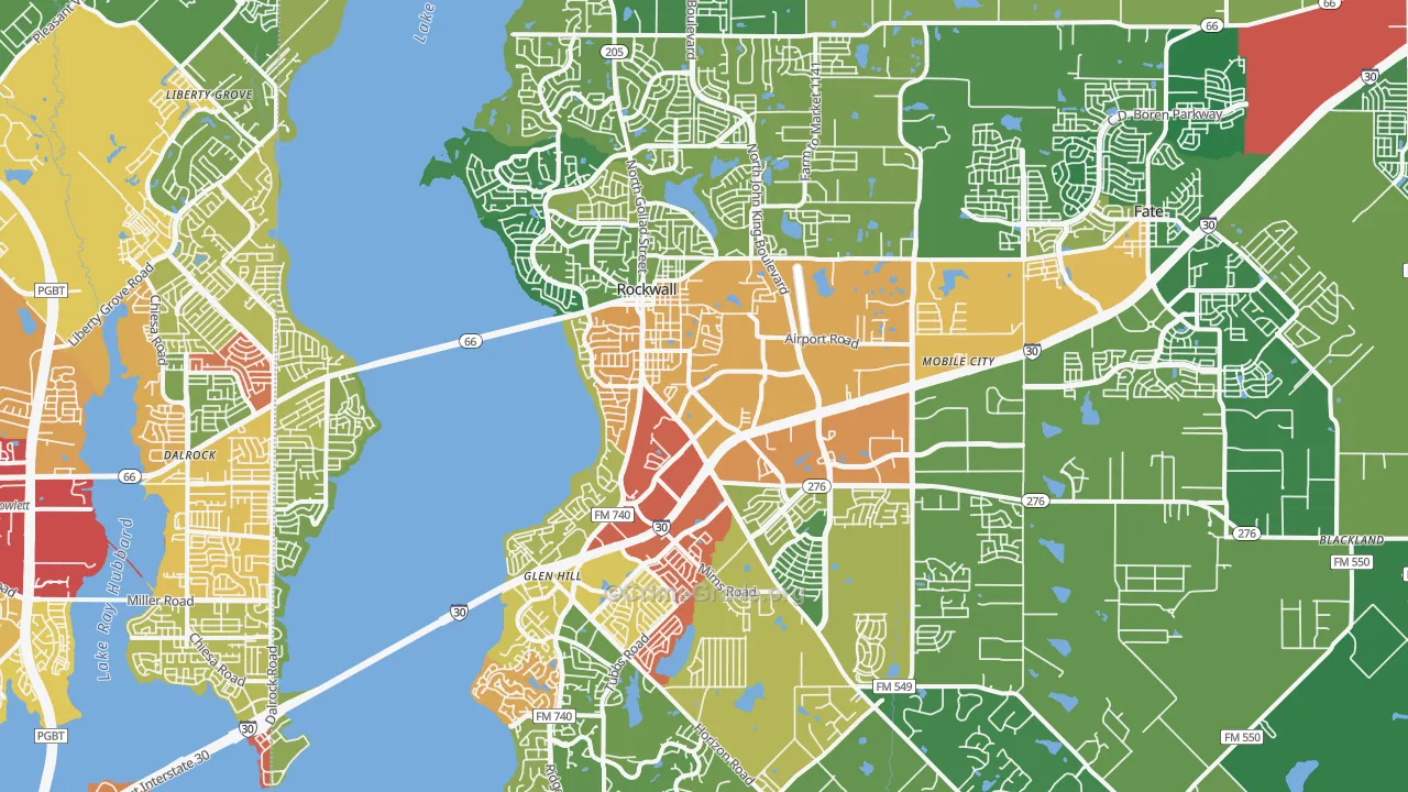 Rockwall, TX Map of Theft Rates