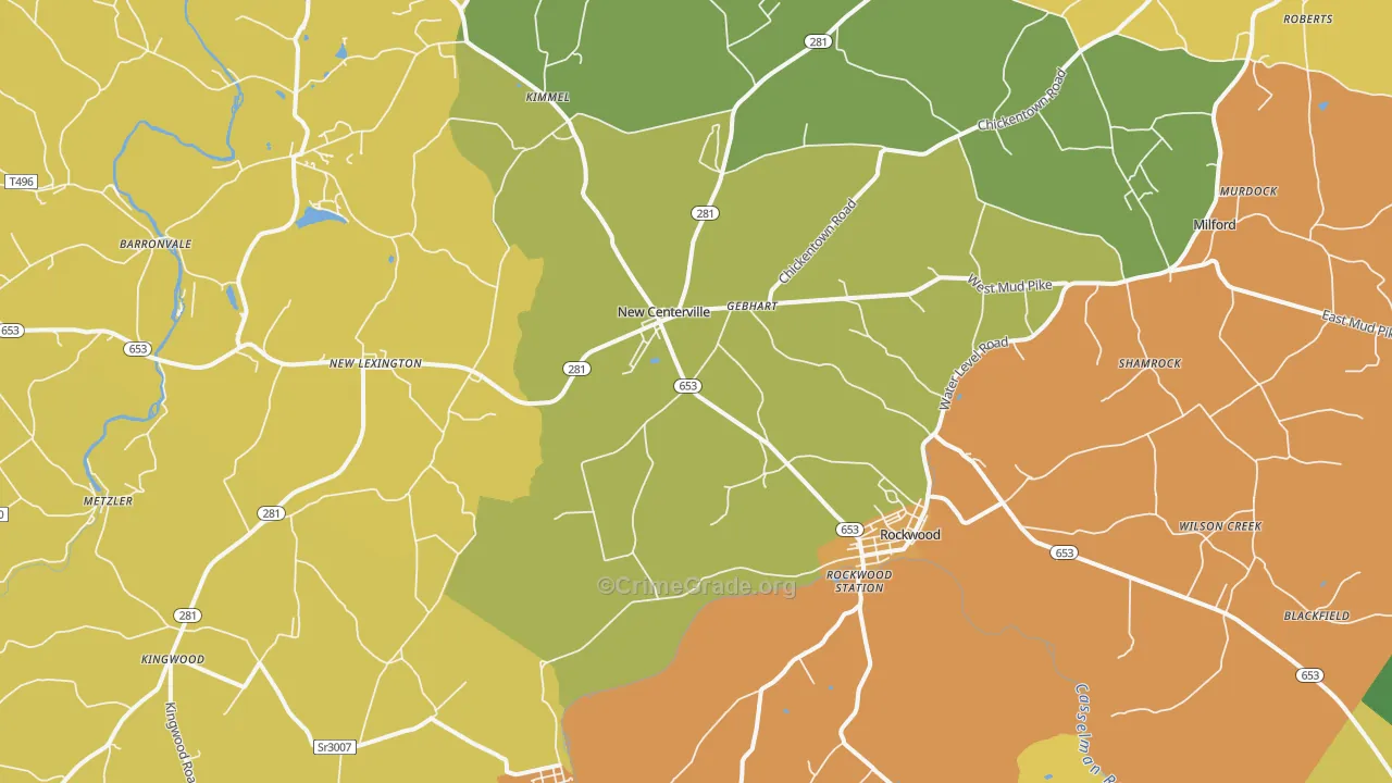 Rockwood, PA Map of Theft Rates