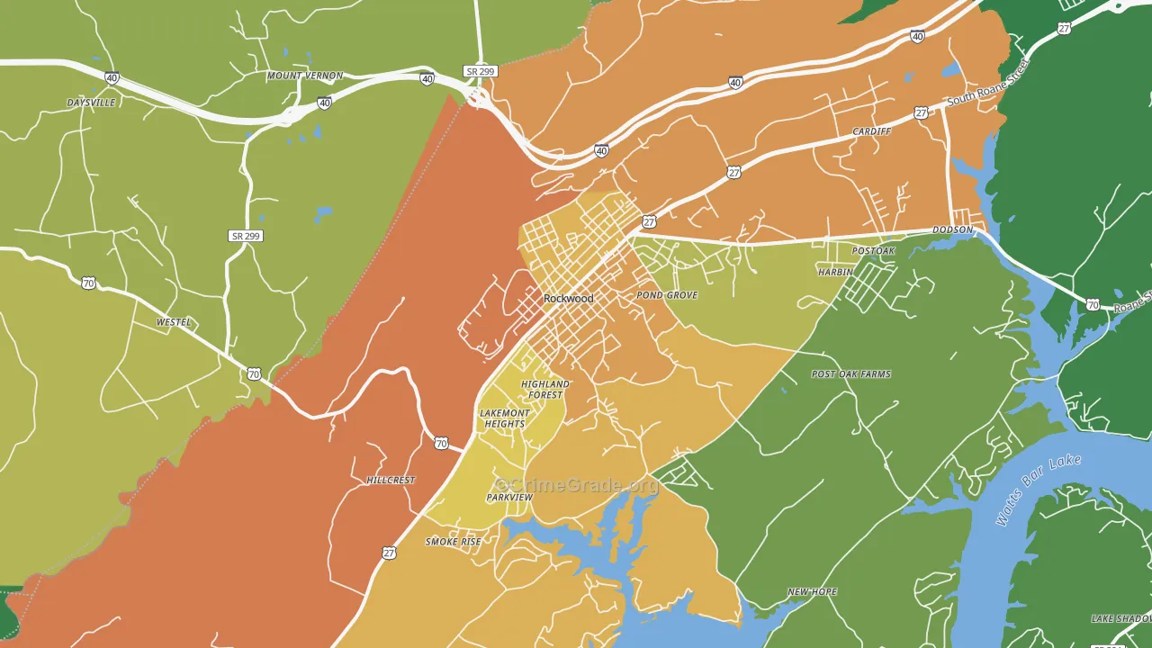 Rockwood, TN Map of Theft Rates