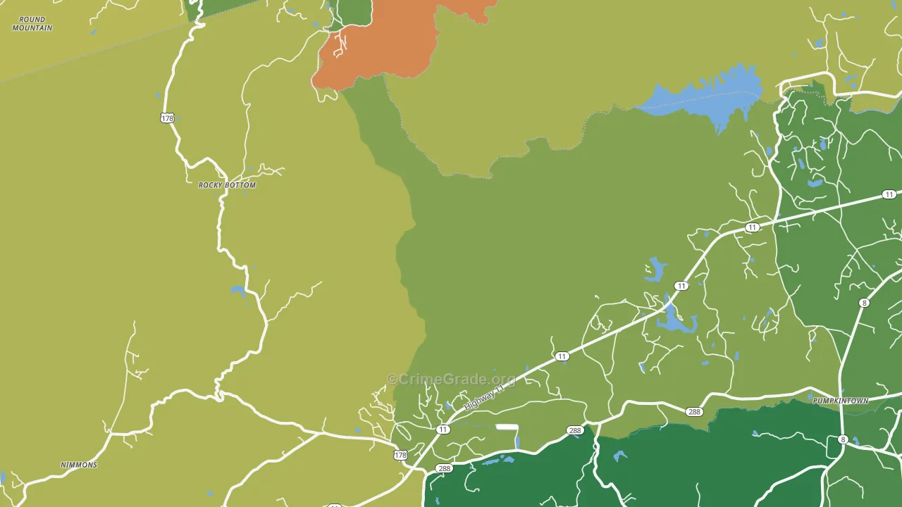 Rocky Bottom, SC Map of Theft Rates