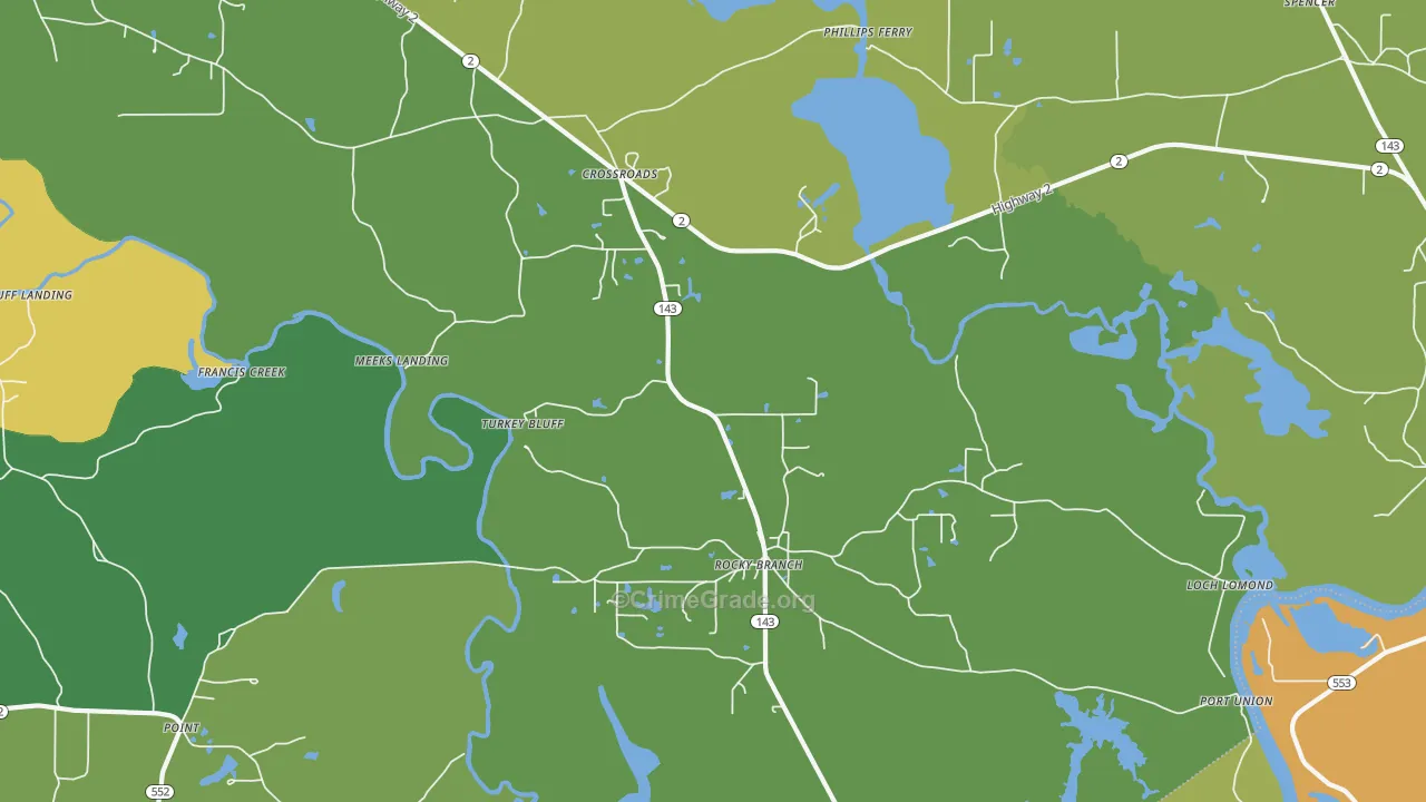 Rocky Branch, LA Map of Theft Rates
