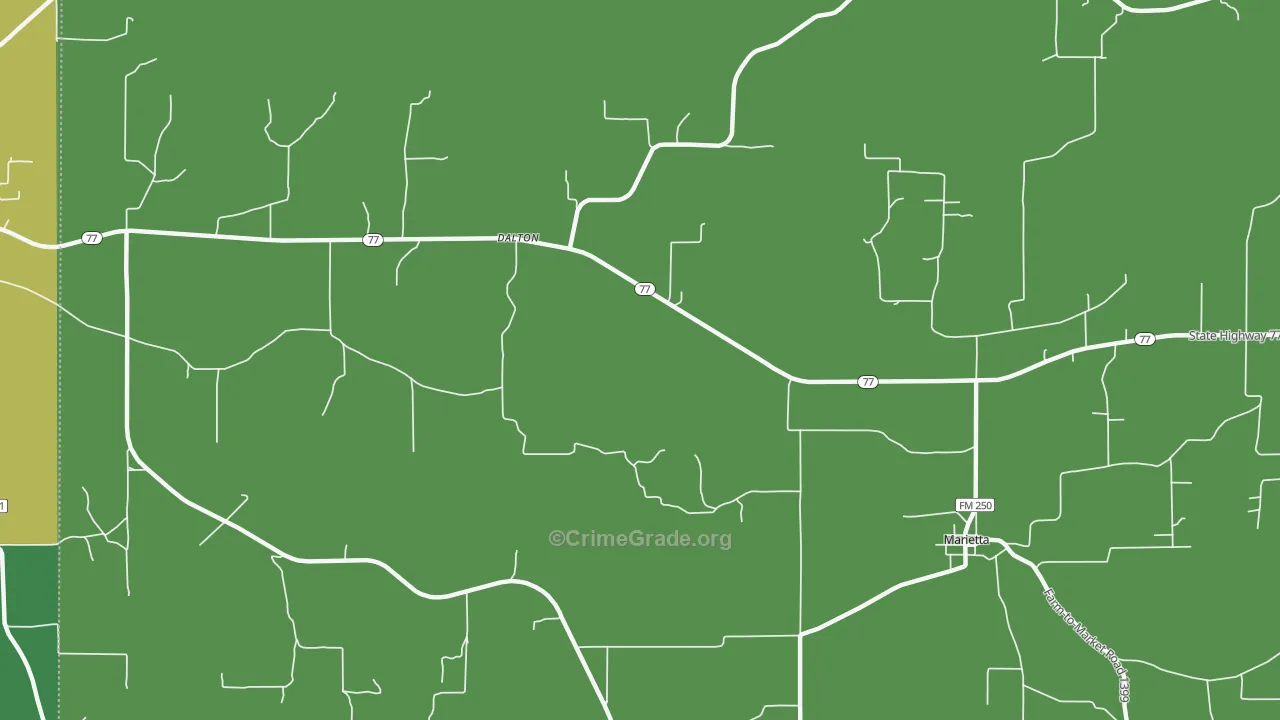 Rocky Branch, TX Map of Theft Rates
