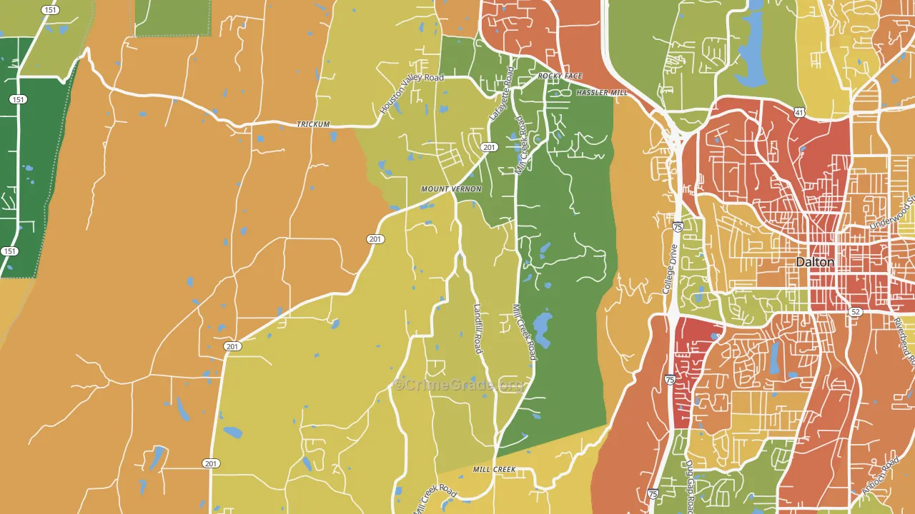 Rocky Face, GA Map of Theft Rates