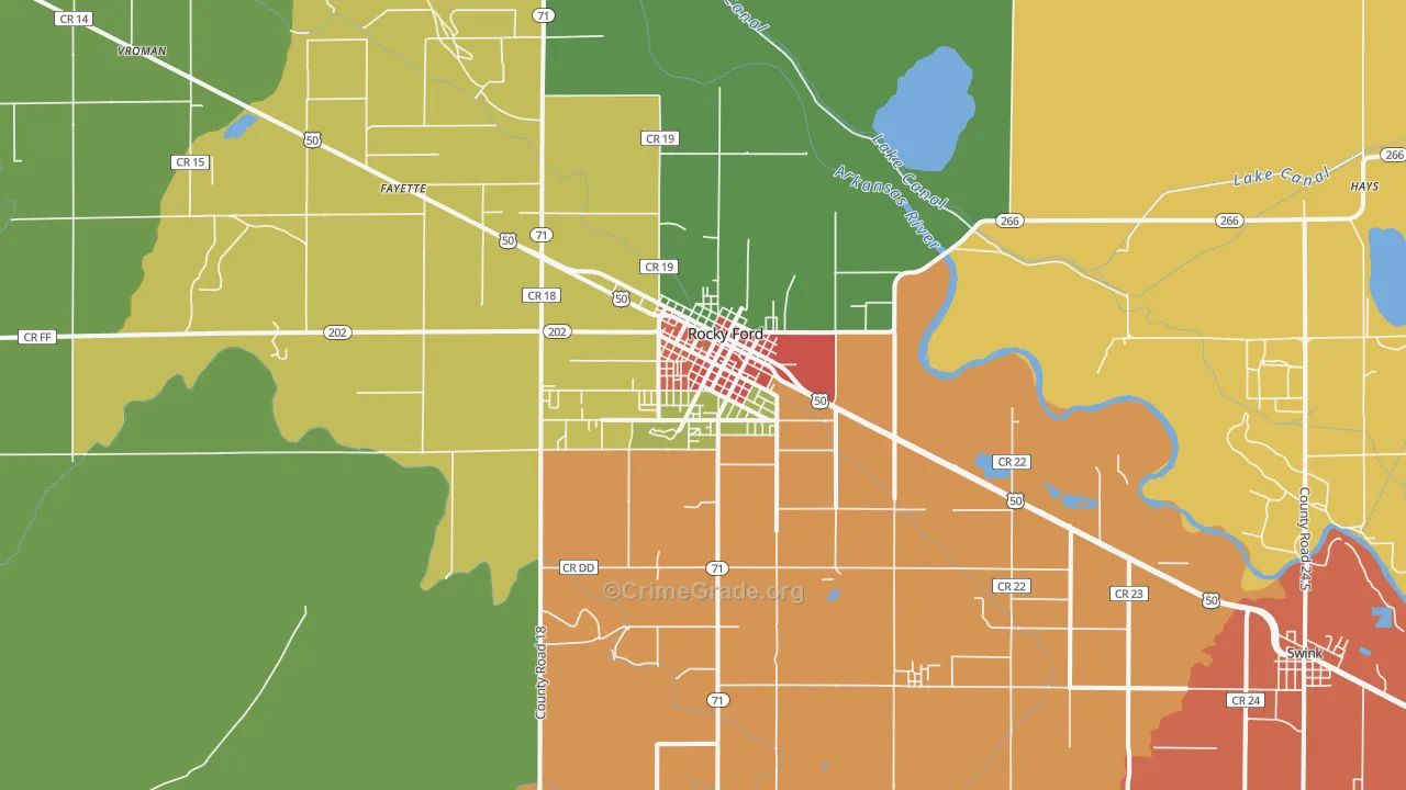 Rocky Ford, CO Map of Theft Rates