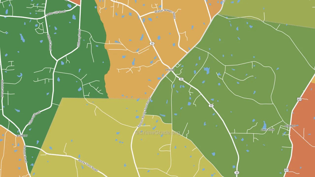 Rocky Ford, NC Map of Theft Rates