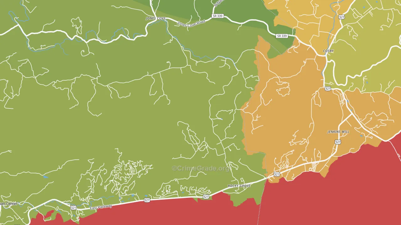 Rocky Grove, TN Map of Theft Rates
