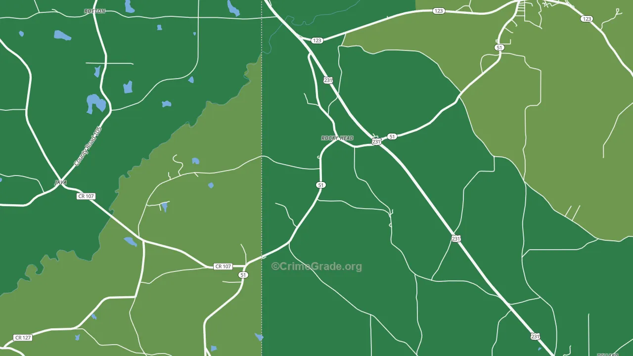 Rocky Head, AL Map of Theft Rates