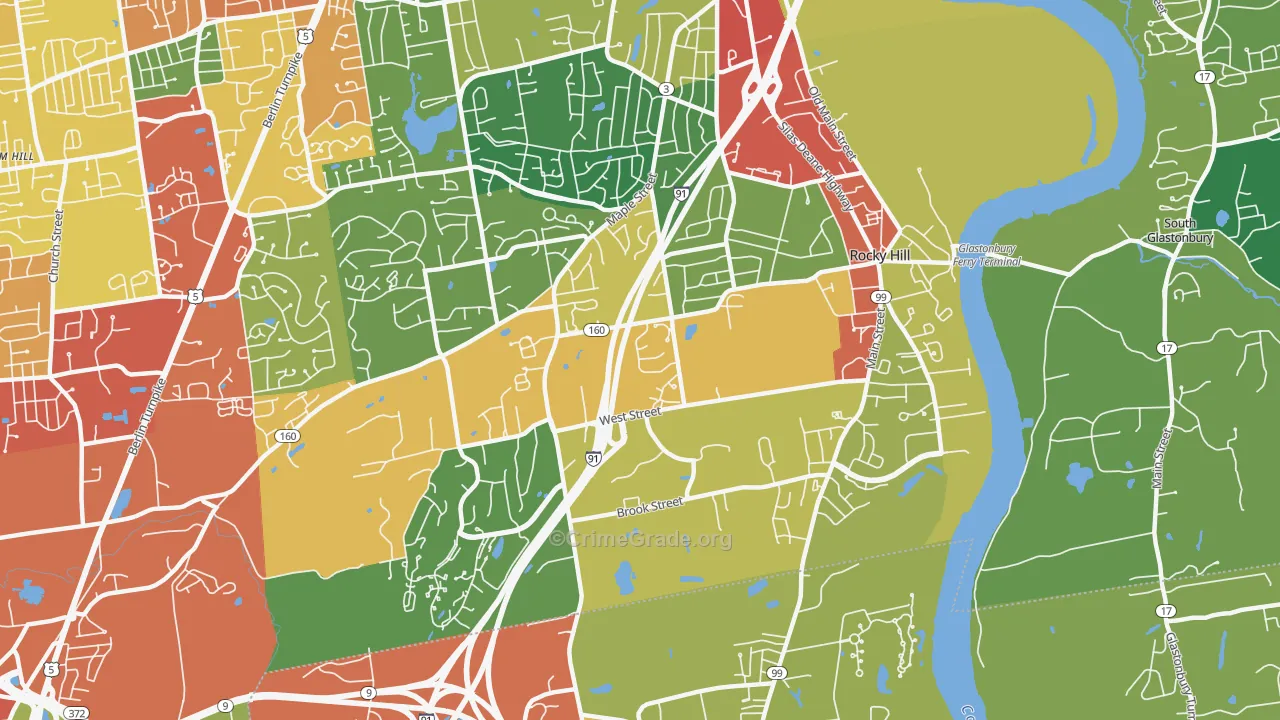 Rocky Hill, CT Map of Theft Rates