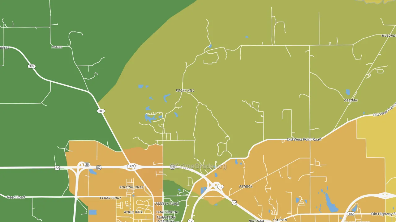 Rocky Hill, MS Map of Theft Rates