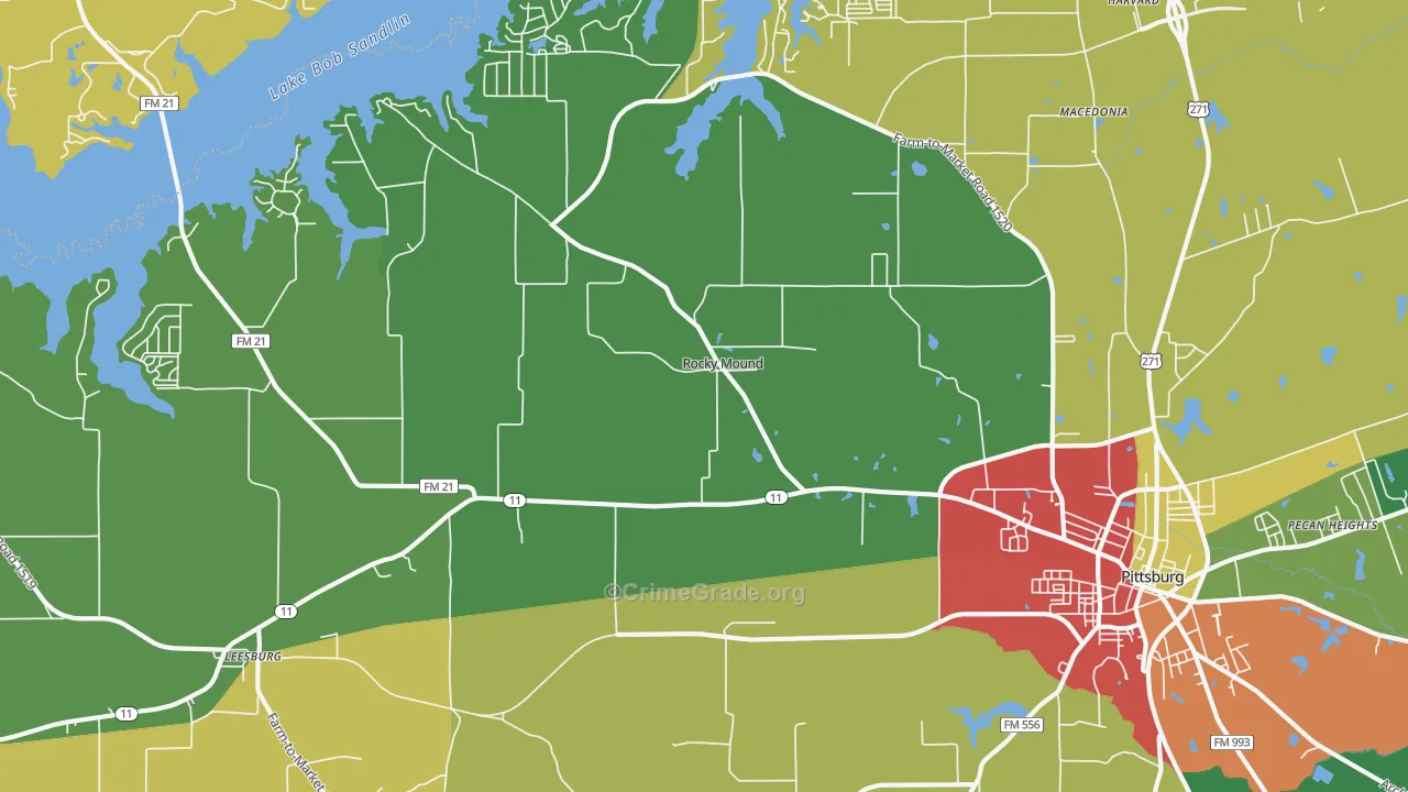 Rocky Mound, TX Map of Theft Rates