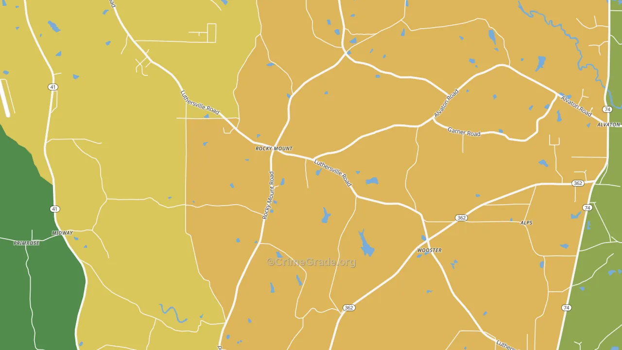 Rocky Mount, GA Map of Theft Rates