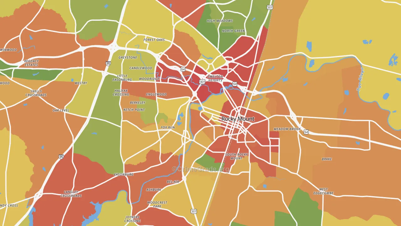 Rocky Mount, NC Map of Theft Rates