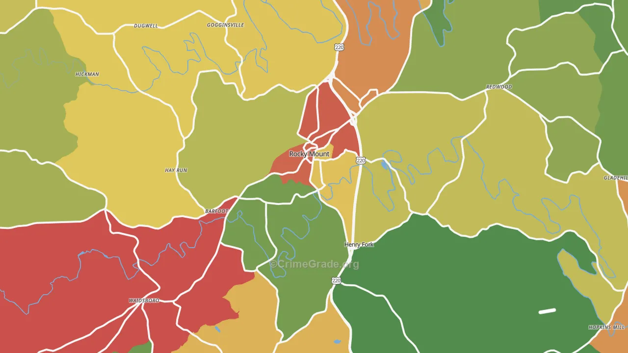 Rocky Mount, VA Map of Theft Rates