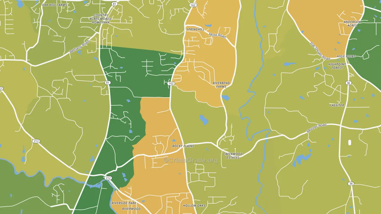 Rocky Plains, GA Map of Theft Rates