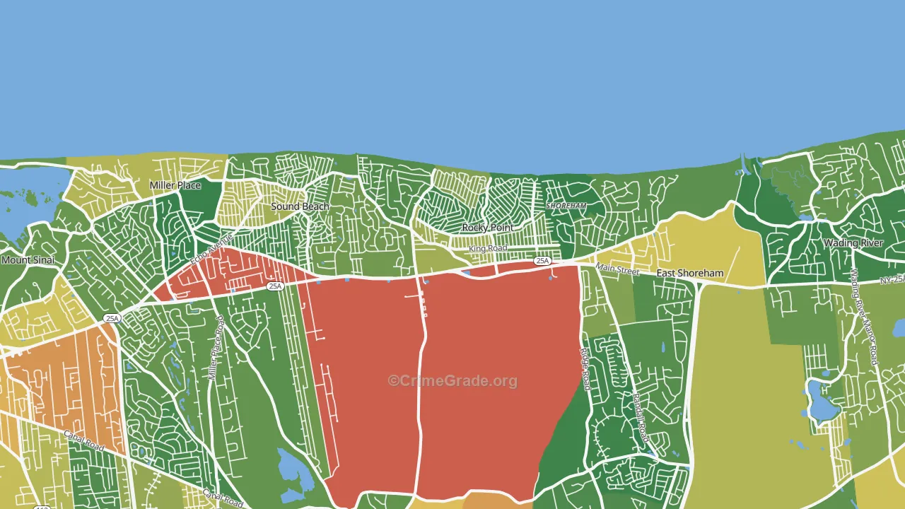 Rocky Point, NY Map of Theft Rates