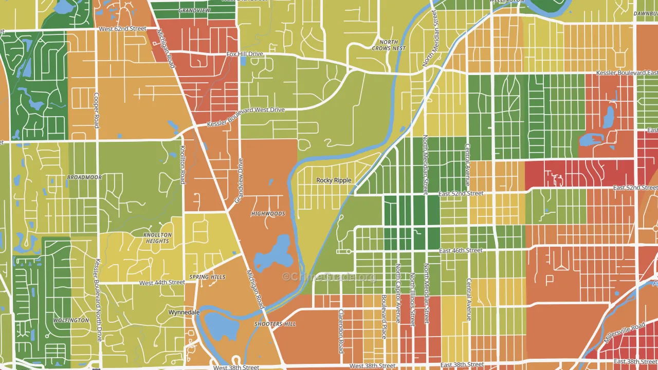 Rocky Ripple, IN Map of Theft Rates