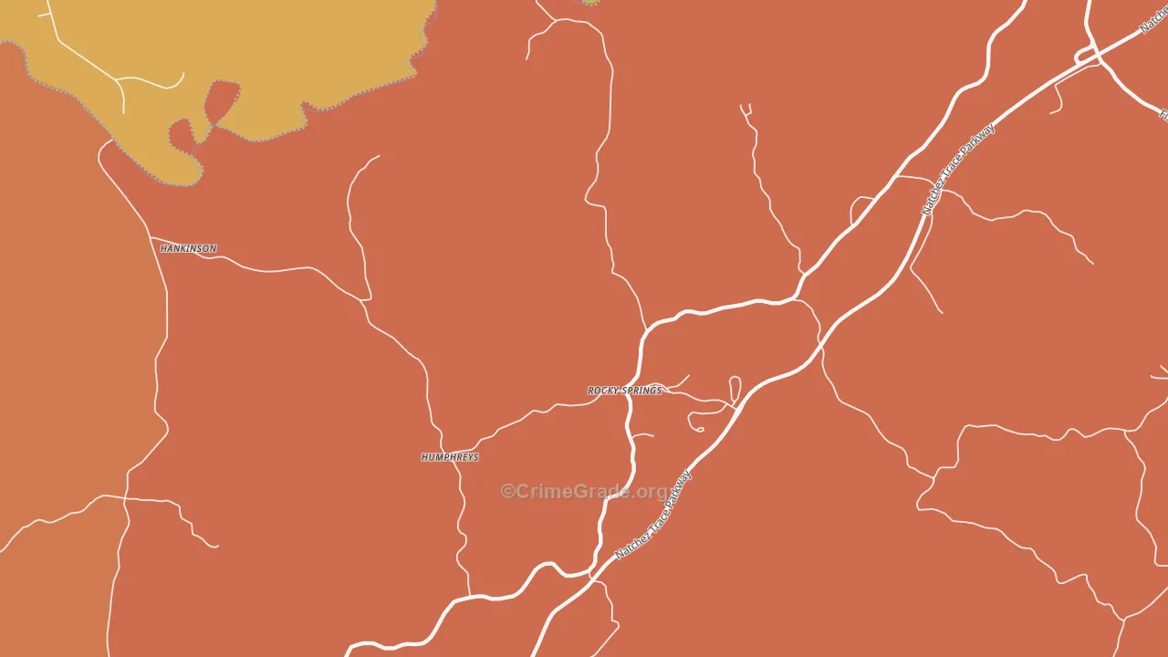Rocky Springs, MS Map of Theft Rates