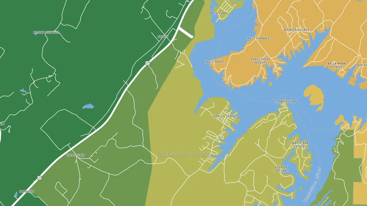 Roddy, TN Map of Theft Rates