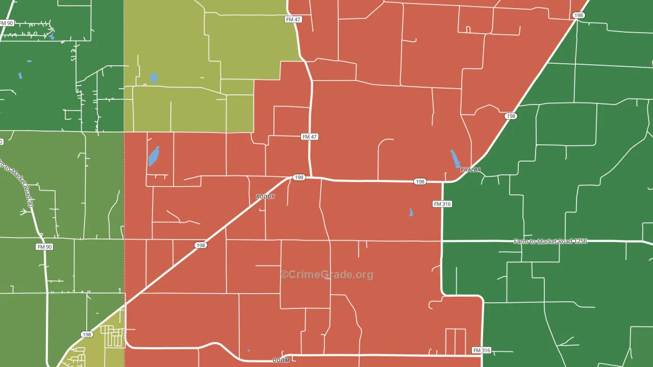 Roddy, TX Map of Theft Rates