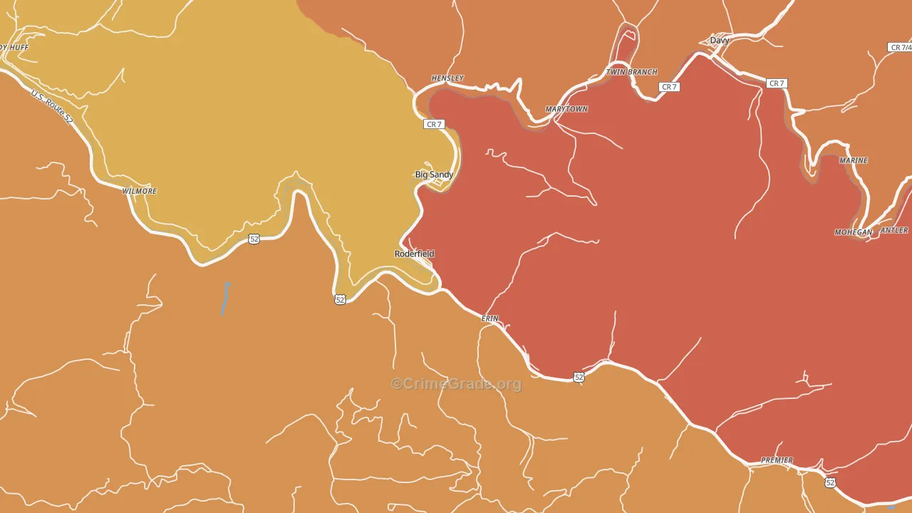 Roderfield, WV Map of Theft Rates