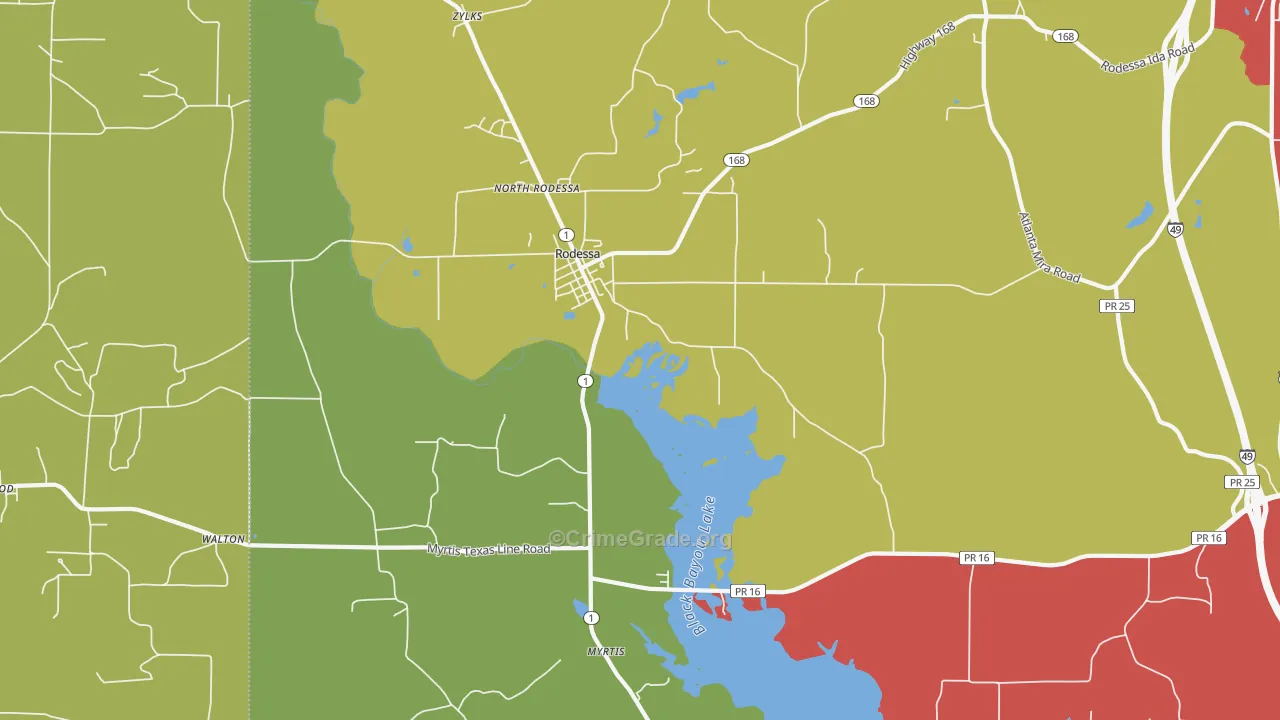Rodessa, LA Map of Theft Rates