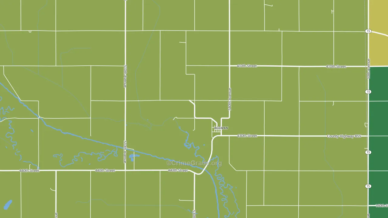 Rodman, IA Map of Theft Rates