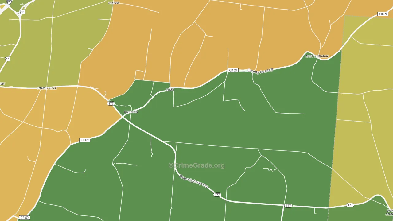 Rodman, NY Map of Theft Rates