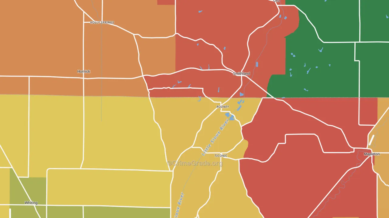 Rodney, IA Map of Theft Rates