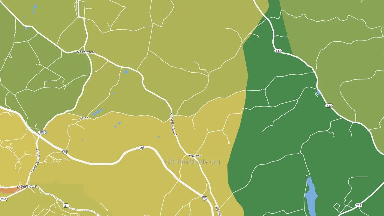 Rodney, PA Map of Theft Rates