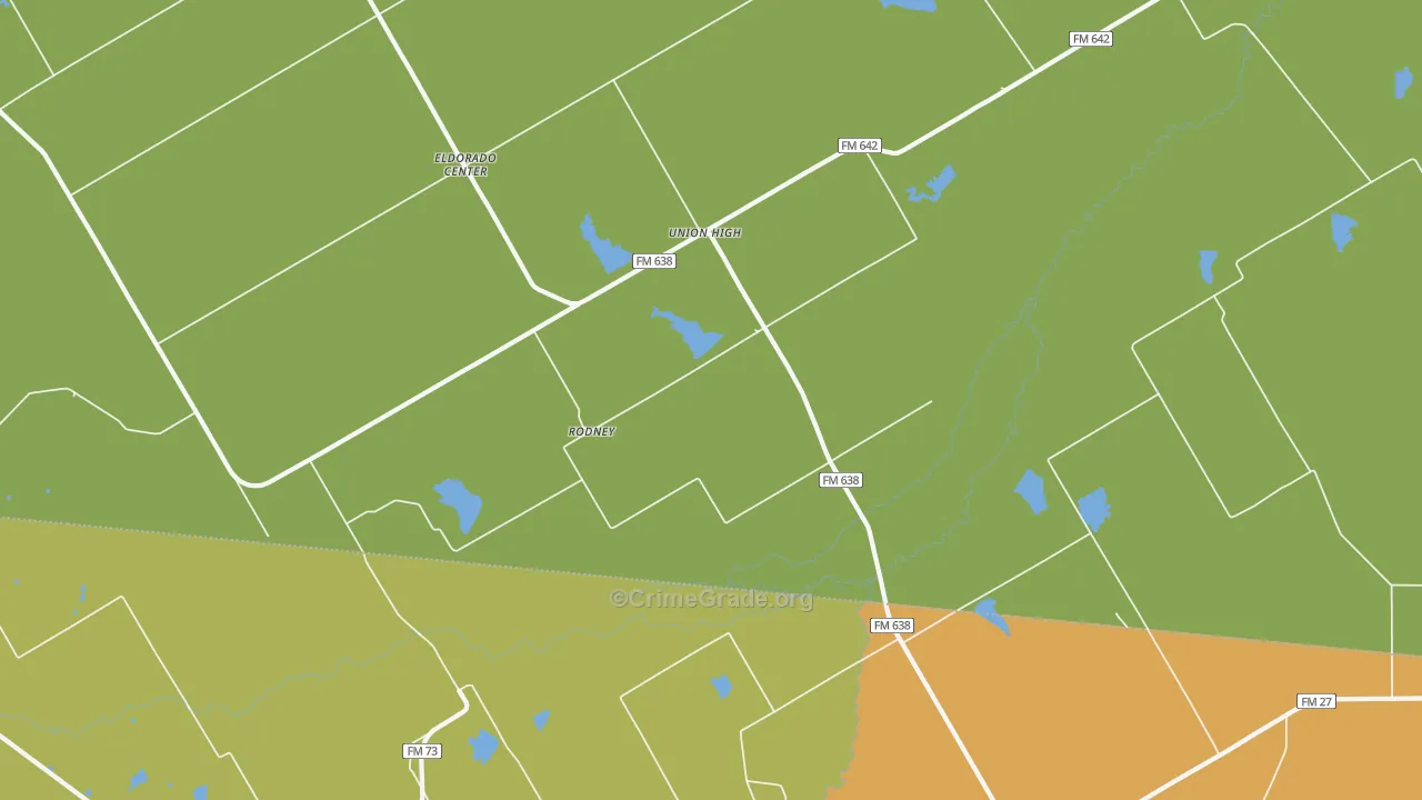 Rodney, TX Map of Theft Rates